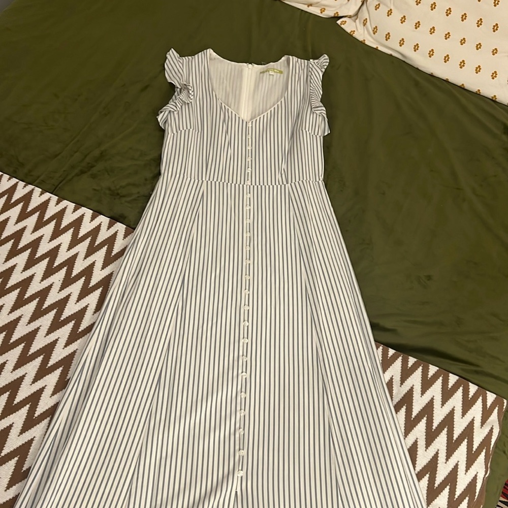 Long, pin striped, button down front with slit